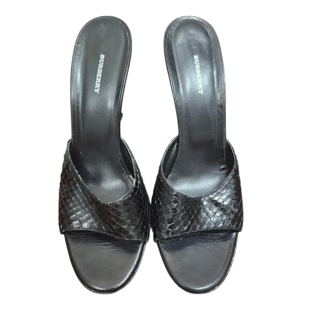 Burberry Black Snakeskin High Heel Sandals Size EU 39.5/US 9 Designer Open To